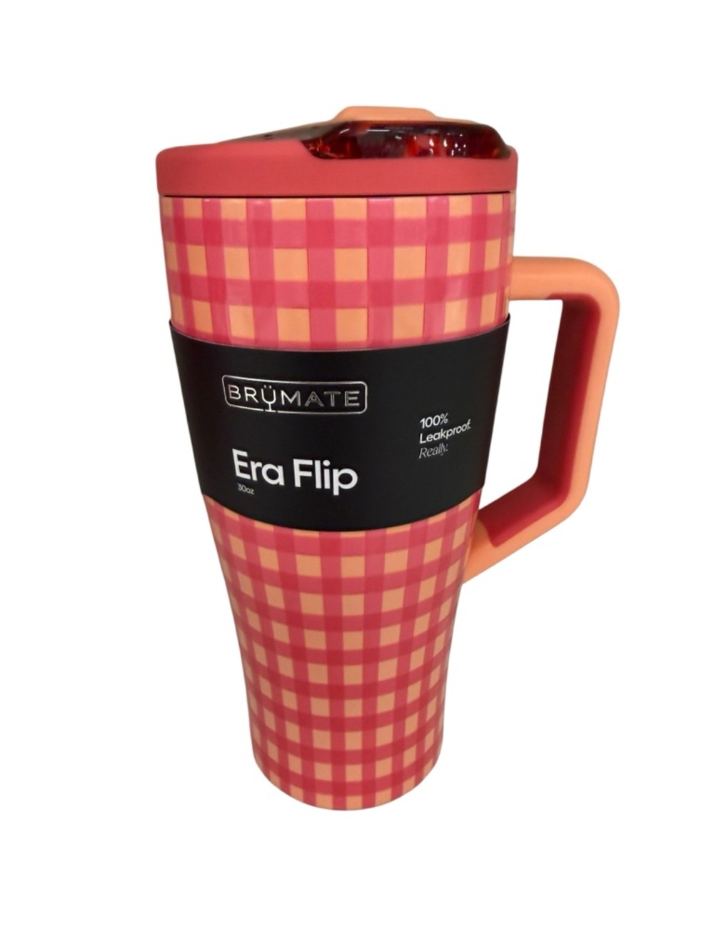 BrüMate Era 30oz Peach Gingham Flip Straw Tumbler Insulated Leakproof Cup